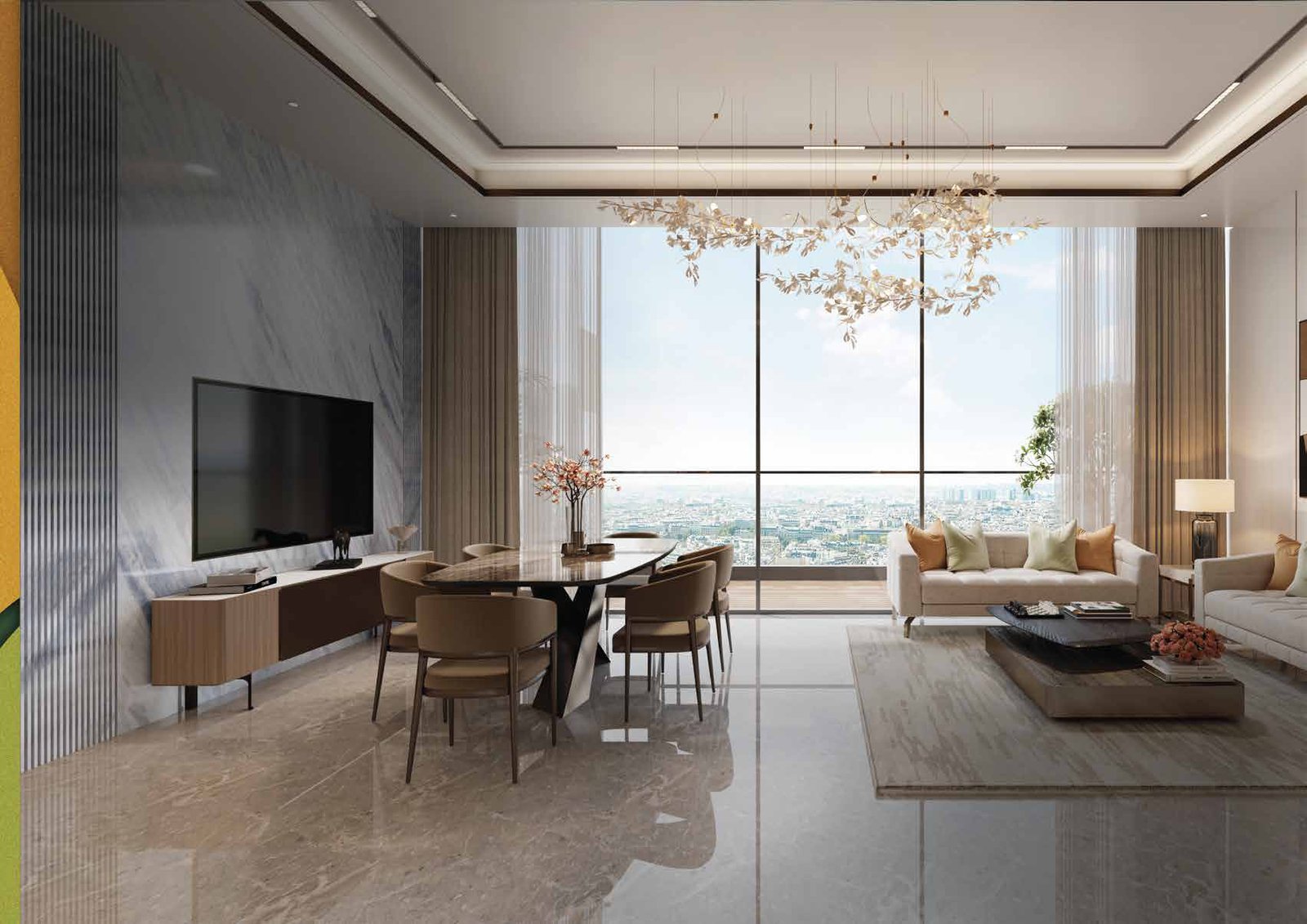 Nature's Court 2.5 BHK living and dining interior render